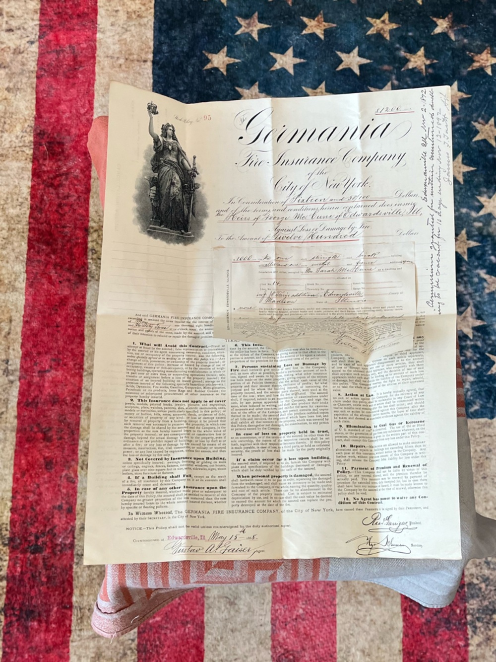 Original 1892 Germania Fire Insurance Policy - Picture 6 of 16